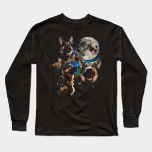 German Shepherd Dog Moon Stylish Tee for Canine Charm Admirers Long Sleeve T-Shirt